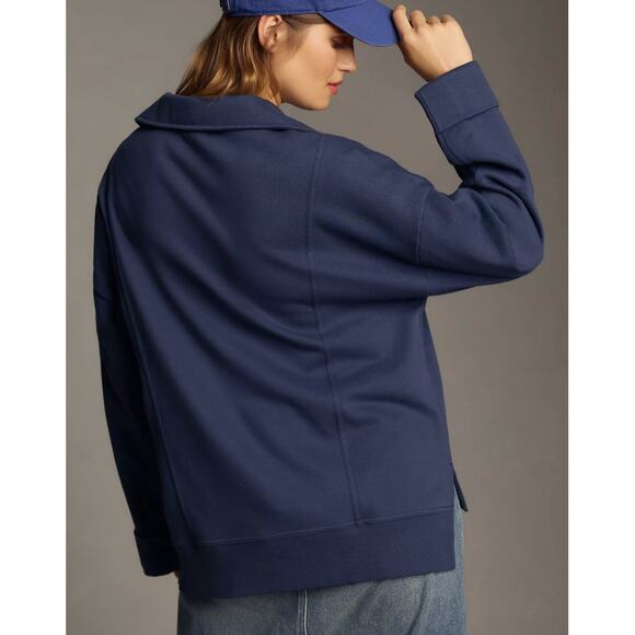 ANTHROPOLOGIE PILCRO Blue Johnny Collar Pullover Roomy Sweatshirt Women's MEDIUM - Picture 2 of 13